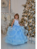 Beaded Sky Blue Lace Tulle Ruffled Flower Girl Dress